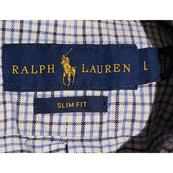 Ralph Lauren Long Slv Button -Mens Large Slim Fit - Blue Check - Multicolor Pony - Picture 5 of 5